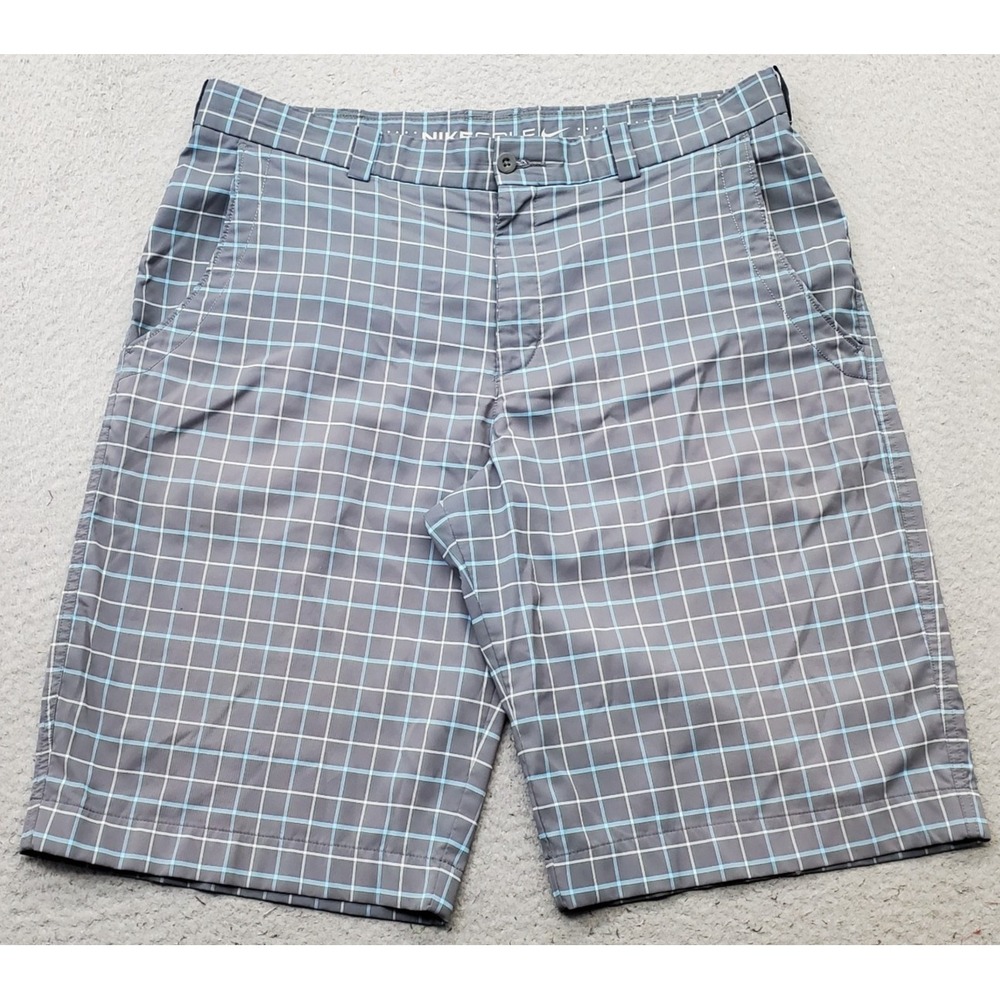 Nike Golf Shorts Mens 34 Multi Plaid Flat Front Stretch Performance Slash Pocket